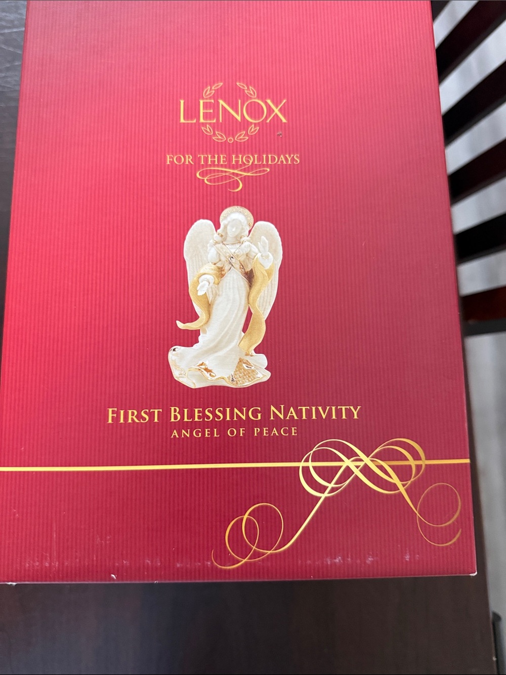 Lenox Red and Gold First Blessing Nativity Angel of Peace Box